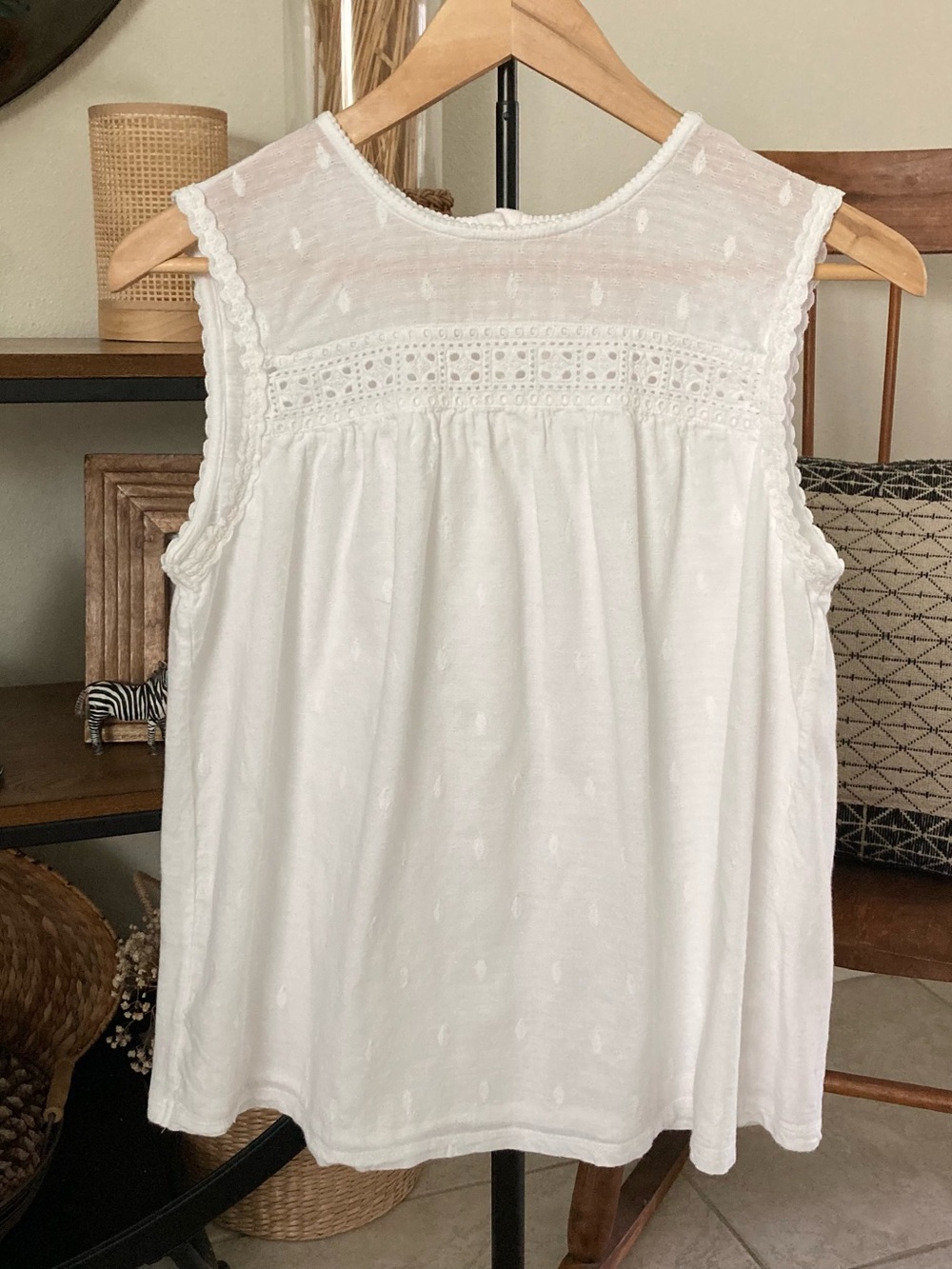 White Cotton Sleeveless Eyelet Tank Top Fat Face